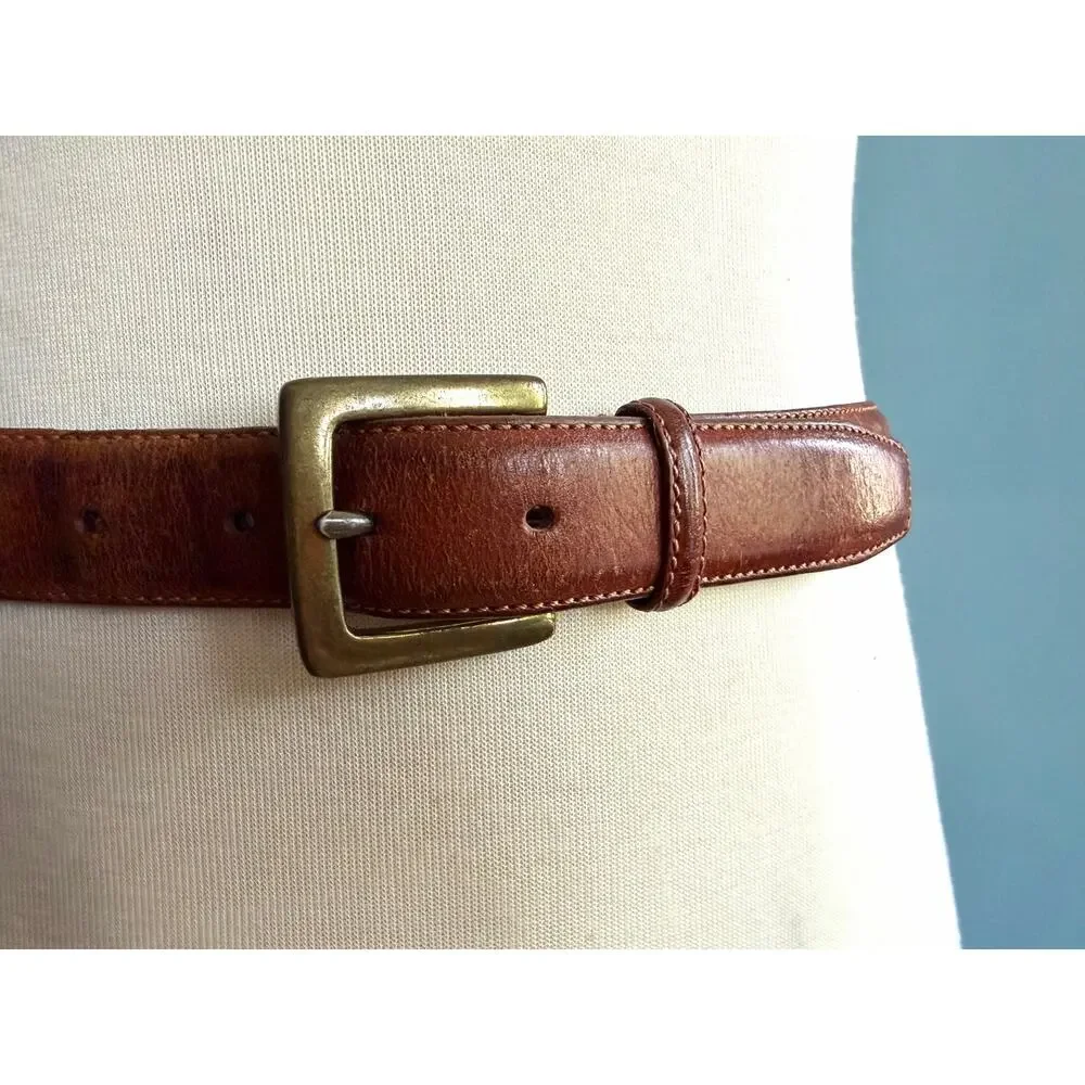 CHAPS Distressed Brown Italian Leather Belt Mens sz 34